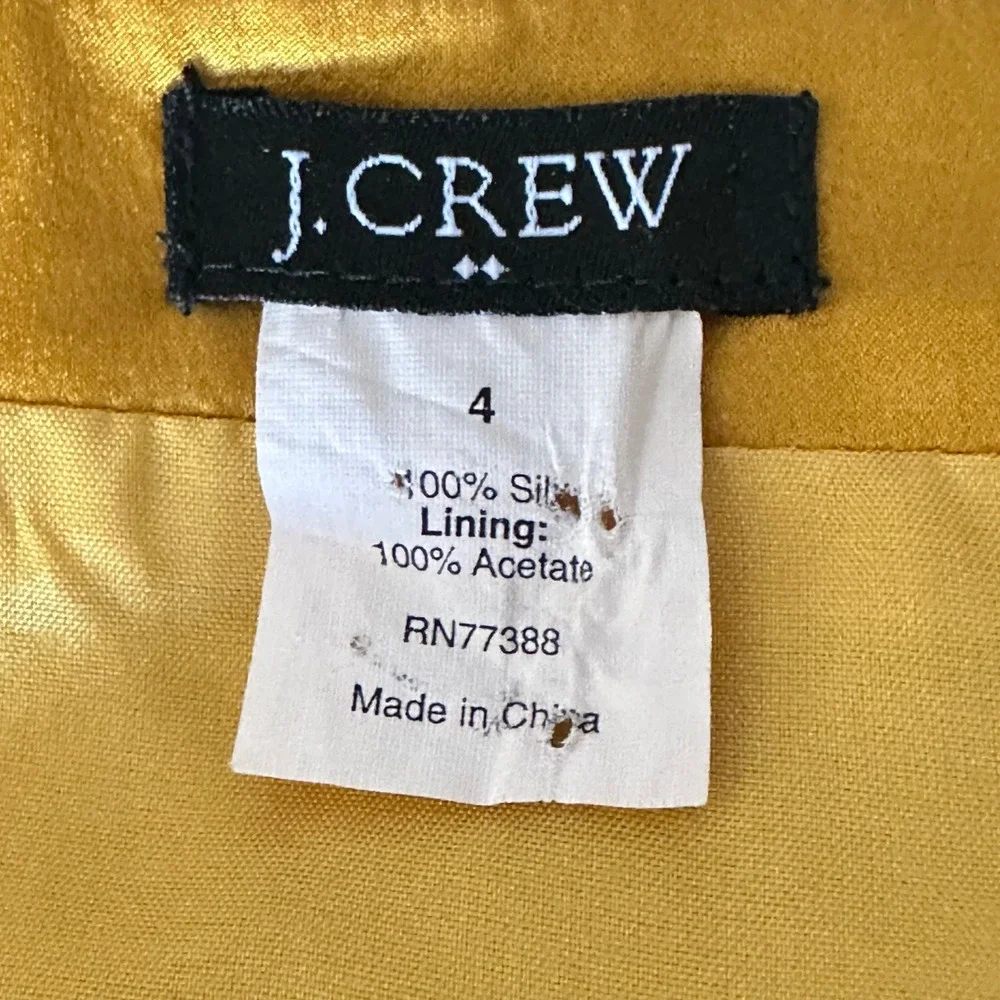 J. Crew Silk Babydoll Y2K Tank Top Gold Size 4‎ Satin Ribbon Strap Cross Back